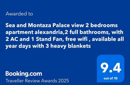 Al-Muntazah Apartment | Sea and Montaza Palace view 2 bedrooms apartment alexandria,2 full bathrooms, with 2 AC and 1 Stand Fan, free wifi , available all year days with 3 heavy blankets