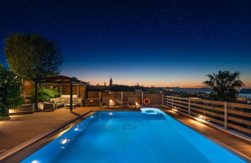 Kato Stalos Villa | Seaview Garden Villa - Heated Pool & Sauna