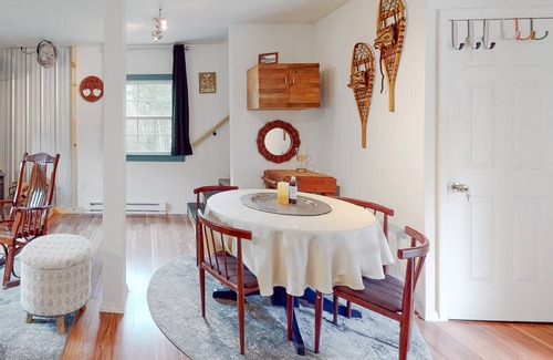 North Troy Cabin | Secluded, dog-friendly cabin with a deck, large yard, firepit, & wood stove