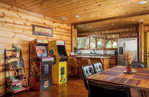 Hochatown Cabin | Secluded Stylish Cabin - Large Patio, Hot Tub, Fire Pit, Arcade, Pets OK