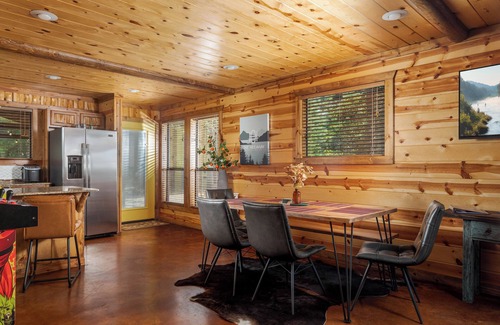 Hochatown Cabin | Secluded Stylish Cabin - Large Patio, Hot Tub, Fire Pit, Arcade, Pets OK