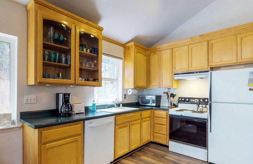 Serene Lakes House | Serene cabin with wood stove, private W/D, and wood fireplace - walk to lake