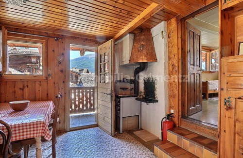 Grimentz Apartment | Simple comfort flat for 4 people, kitchen with dining area, small living room with 2 beds, 1 bunk be