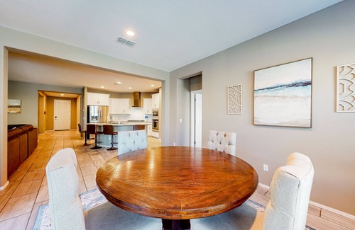 Canyon Trails West House | Single-story home with enclosed yard, private pool, hot tub, patio, & grill