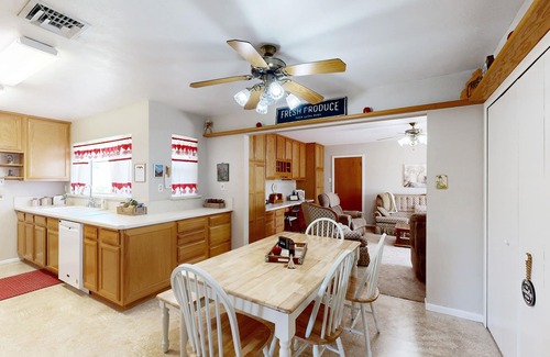 Farmington House | Single-story house with patio, central AC, & washer/dryer