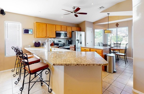 Gold Canyon House | Southwestern home with colorful patio, sparkling pool, grill & dart board