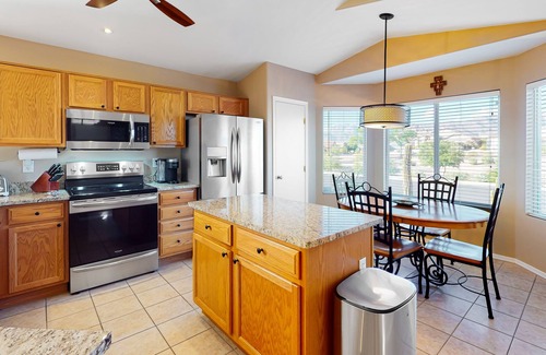 Gold Canyon House | Southwestern home with colorful patio, sparkling pool, grill & dart board