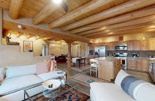 El Prado House | Southwestern home with hot tub, mountain views, & ping pong