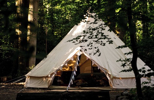 Burghclere RV Rental | Spacious and cosy 6 meter themed Moroccan Bell Tent in a woodland clearing