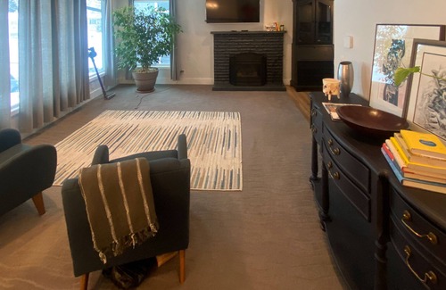 Taku - Campbell House | Splendid home with gas grill, deck, wood-burning fireplace, kitchen, & crib