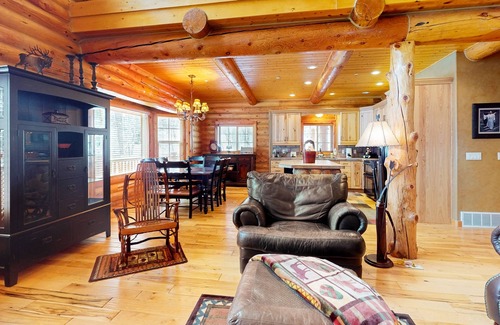 Midway Cabin | Sprawling mountain retreat with fireplace, deck views, & fire pit - near skiing