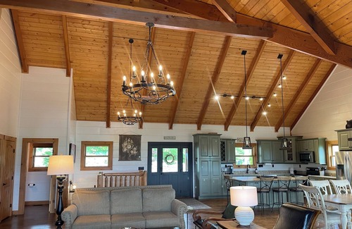 Chalet Village North Cabin | STUNNING MOUNTAIN VIEWS! Multiple HUGE Decks, Game Room, Fire Table, Hot Tub!