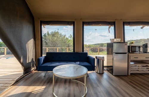 Marble Falls Cabin | Stunning Mountain View Patio Tent Yurt Glamping Loving Heart Retreats Glamorous