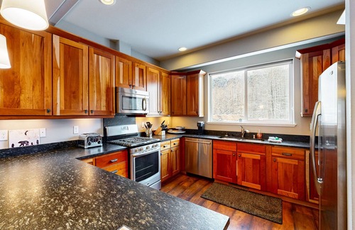 Alyeska Condo | Stunning mountain-view home on Glacier Creek with deck, BBQ, and family friendly