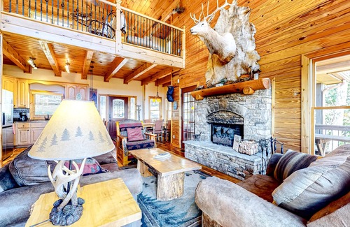 Morganton Cabin | Sunlit cabin with private hot tub, fireplace & stunning mountain views