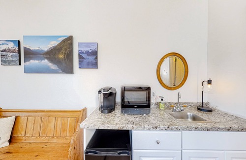 Jackson House | Sunlit Suite with a Kitchenette, Gas Fireplace, Fast WiFi, Patio, & Pool