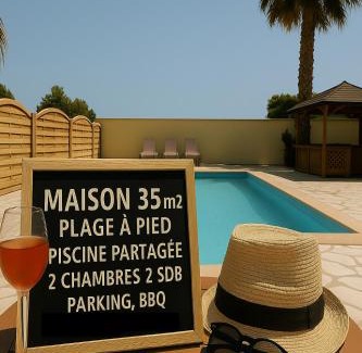 La Nartelle House | T3 35m2 plage de la Nartelle, piscine partagée, BBQ, parking, Wifi, 2 chambres 2 salles de bain, résidence le Rêve D'Azur