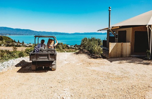 Tata Beach Cabin | Tent Korimako - Luxury Eco Glamping with your own electric Buggy