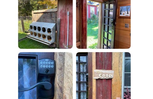 Trumansburg Cabin | The Coop at CrowNestFarm! Communal Rec Room-Bathroom-Kitchenette