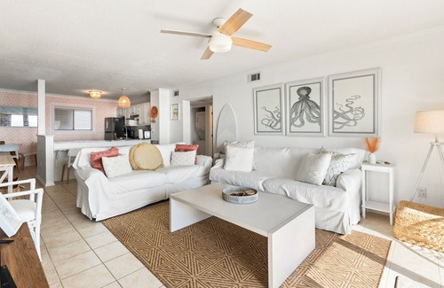 Sneads Ferry Condo | The Pink Pearl - Top Floor Beachfront Boho Condo with Community Pool!