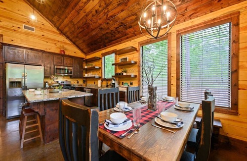 Hochatown Cabin | The White Buffalo Lodge · Nature's Playground | Hot Tub, Creek & Arcade Game