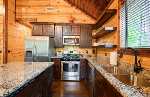 Hochatown Cabin | The White Buffalo Lodge · Nature's Playground | Hot Tub, Creek & Arcade Game