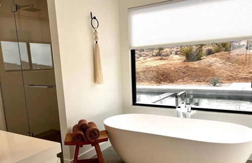 Joshua Tree House | The Zendo House heated saltwater pool, hot tub, fire-pit