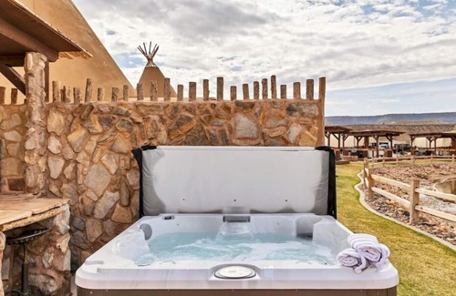 Virgin RV Rental | Tipi Perfect for Stargazing In Zion Chief Tipi #41 on the Pond w/ 1 King Bed, Hot Tub & Outdoor Kitchen