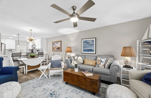 Crescent Beach Condo | Tradewinds 101 | Beachfront Condo with Patio, Pool View and Beach Access