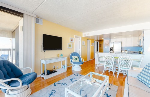 North Ocean City Condo | Updated, ocean-view condo with balcony, pools, saunas, game room & gym