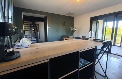 Saint-Vincent-de-Barres Apartment | Verchière: Heated swimming pool and terrace overlooking the countryside