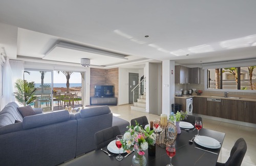 Ayia Thekla Villa | Villa Lenia, Stunning 3BDR Seafront Villa with Pool, Close to the Beach