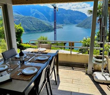Carona Villa | Villa Martino pool and lake view