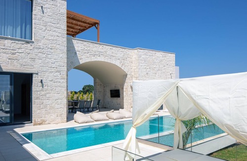 Violi Charaki Villa | Villa Sorin - stunning views, hot tub, 50m2 pool, walking distance to shops!