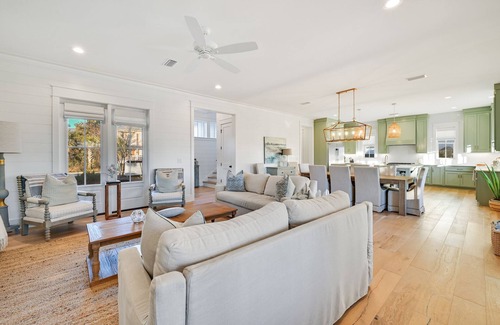 Dune Allen Beach House | Walk to Beach! Private Heated Pool, Golf Cart, Bikes, Fire Pit & More!