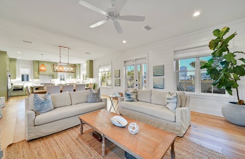 Dune Allen Beach House | Walk to Beach! Private Heated Pool, Golf Cart, Bikes, Fire Pit & More!