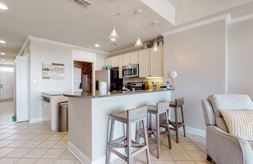 Orange Beach Condo | Water-view condo with balcony, pool, hot tub, gym, dining, & shops