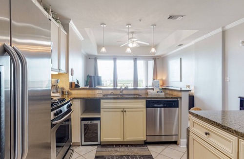 Orange Beach Condo | Water-view condo with balcony, pool, hot tub, gym, dining, & shops