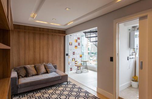 Campo Belo Apartment | Wehome -Duplex: churrasqueira e vista da cidade.