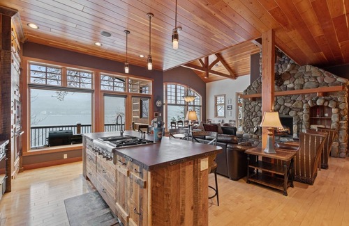 Whitefish House | Whitefish Lakefront Home w/Private Beach & Dock, Theatre Room & Hot Tub