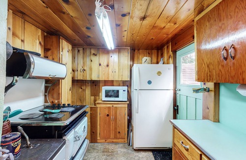 Wallowa County Cabin | Woodsy riverfront basecamp with fireplace, large deck & firepit - dogs welcome