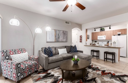East Mesa Condo | You Go Ground Floor! Heated Pool, Spa and More!
