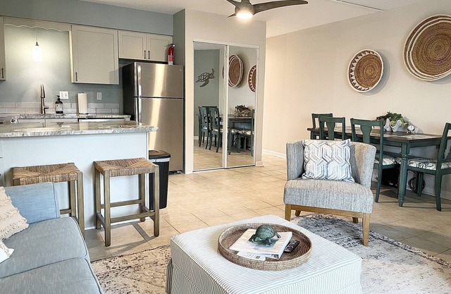 Beautiful, totally remodeled 1 bedroom, 2 full bathroom condo just steps to the beach!