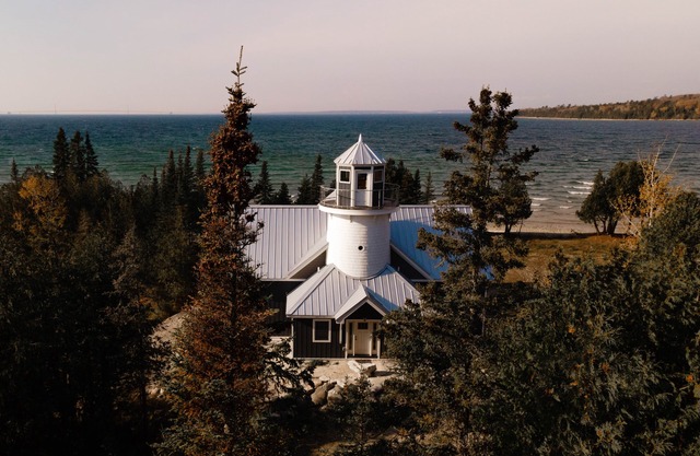 Bois Blanc Island Lighthouse Home. Iconic Sunset Views of the Mackinac Bridge!