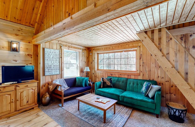 Cozy woodsy Cabin w/a Deck, Firepit, Gas Grill, Free WiFi, & Full Kitchen
