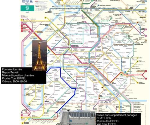 Dayroom Espace Paris sans nuitée et Chambre partagée Chatillon nuitée - Repos journée ou Espace Travail 8-19h Proche Tour Eiffel ou Usage bureau à l'heure en journée - Nuitée Chatillon Avenue Paris