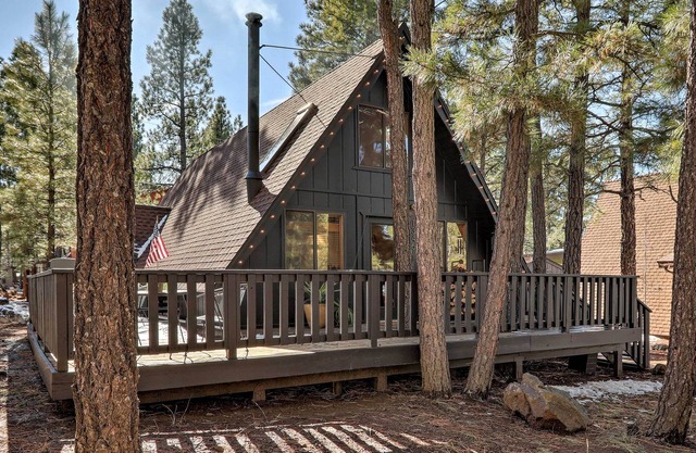 Deck & Forest Views: Munds Park A-Frame Cabin