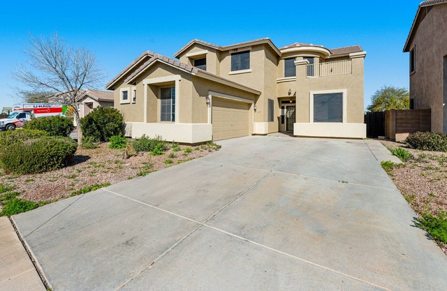 Dog-friendly 2-story home with private pool, fireplace, balcony & enclosed yard