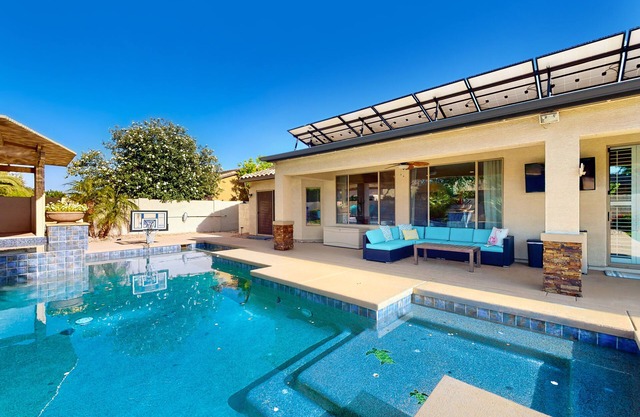 Dog-friendly home with private pool, grill, firepit, pool spa, & enclosed yard