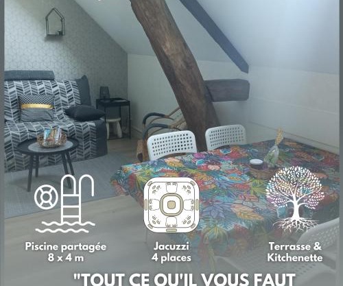Gîte 4 pers, Jacuzzi privatif & Piscine & Lit cabane